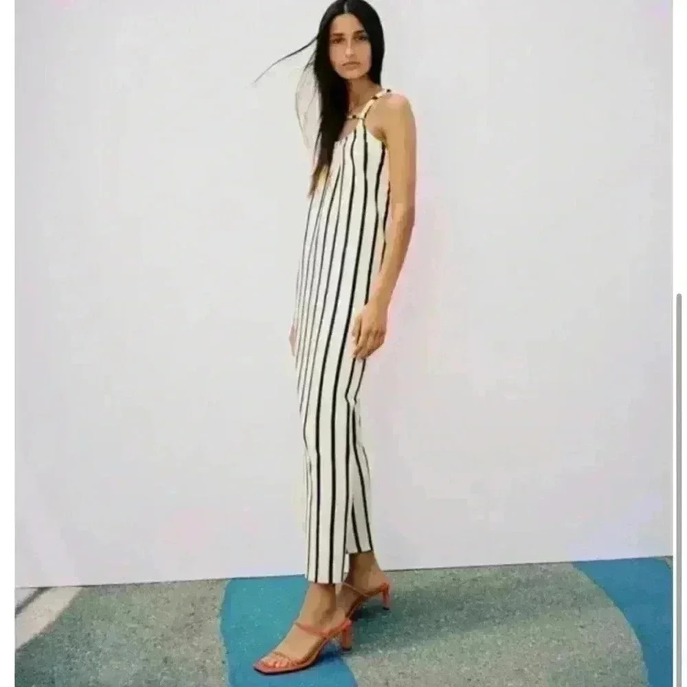 Zara Striped Maxi Dress 100% Cotton | Black & White | SZ S | As Seen on TV